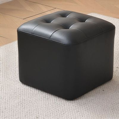 Square Ottoman Faux Leather Multi-Use Stool for Living Room, Bedroom, Entryway（Black）