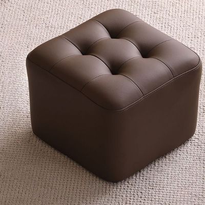Square Ottoman Faux Leather Multi-Use Stool for Living Room, Bedroom, Entryway（Brown）