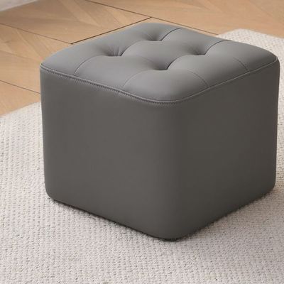 Square Ottoman Faux Leather Multi-Use Stool for Living Room, Bedroom, Entryway（Gray）