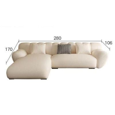 Modern Cream Sectional Sofa with Chaise Lounge – 280 cm Large Capacity Comfort Design -Off White