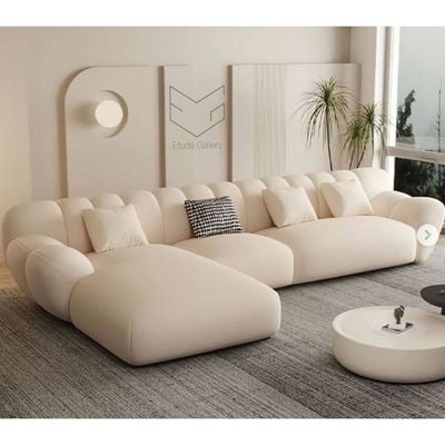 Modern Cream Sectional Sofa with Chaise Lounge – 280 cm Large Capacity Comfort Design -Off White