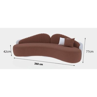 Modern Velvet Curved 3+1 Seater Sofa Set with 2 Stools - Wood Frame - High-Quality Foam Filling -  Brown and Off White