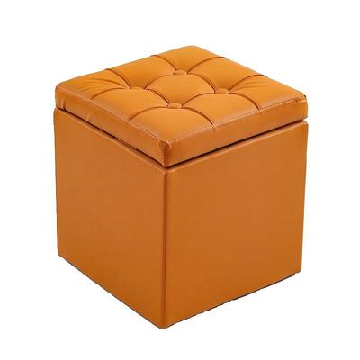Storage Ottoman Square Faux Leather 30x30x35cm Multi-Use Storage Stool for Living Room, Bedroom, Entryway(Orange)
