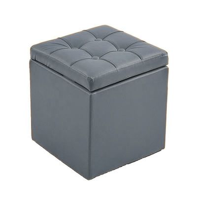 Storage Ottoman Square Faux Leather 30x30x35cm Multi-Use Storage Stool for Living Room, Bedroom, Entryway(Dark Gray)