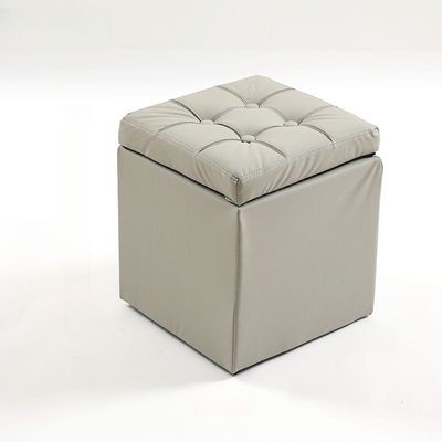 Storage Ottoman Square Faux Leather 30x30x35cm Multi-Use Storage Stool for Living Room, Bedroom, Entryway(Light Gray)
