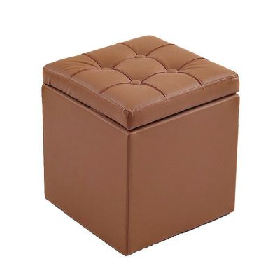 Storage Ottoman Square Faux Leather 30x30x35cm Multi-Use Storage Stool for Living Room, Bedroom, Entryway(Brown)