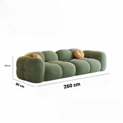 Modern Velvet Sofa 3-Seater – 260cm - Premium Foam Filling  - Wood Frame - Green