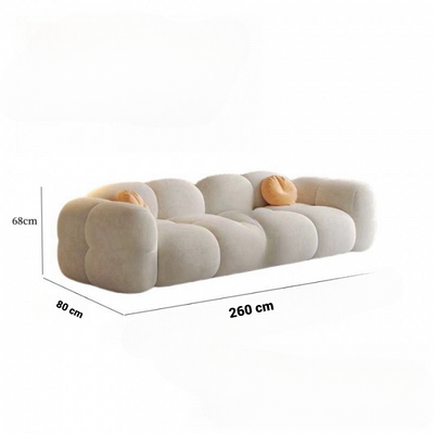 Modern Velvet Sofa 3-Seater – 260cm - Premium Foam Filling  - Wood Frame - White