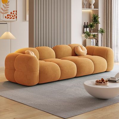 Modern Velvet Sofa 3-Seater – 260cm - Premium Foam Filling  - Wood Frame - Orange