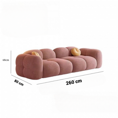 Modern Velvet Sofa 3-Seater – 260cm - Premium Foam Filling  - Wood Frame - Pink