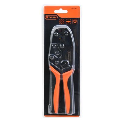 Tactix Wire Crimping Tool for Insulated Electrical Connectors, Ratcheting Wire Crimper Tool, Crimp Tools, Ratchet Terminal Crimper, Crimping Pliers, Orange/Black - 401035
