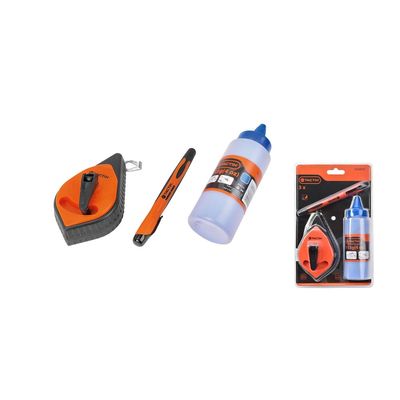Tactix 3 PC Chalk Line Set, 30m (100ft) Chalk Line Reel, 113g Blue Chalk, Oil & Water Resistant Black Marker for Accurate Marking, Durable Tools for Construction & DIY Projects- 258055