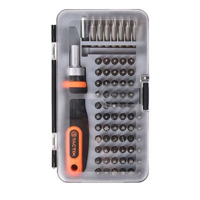 Tactix 71-Piece CR-V Bit Set with Ratchet Driver, Precision Screwdriver Set for Home Repair & Professional Use, Includes Slotted, Phillips, Torx, Hex & More, Black/Orange- 900179
