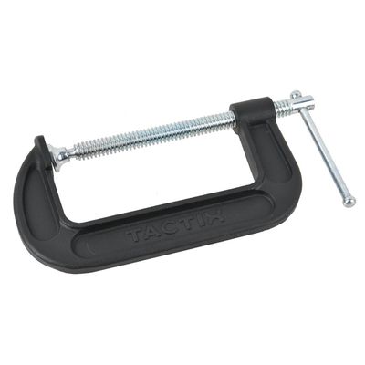 Tactix C-Clamp 5 Inch (125mm), Heavy-Duty Cast-Iron Body, Industrial Strength, Ideal for Woodworking, Gluing, Welding, Automotive and Repairs, Black- 215007
