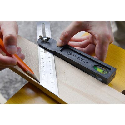 Tactix Bevel Ruler 200mm, Stainless Steel, Precision Angle Measuring Tool, Anti-Rust, Moveable Blade for Accurate Angle Transfer, Ideal for Woodworking, Carpentry- 239161