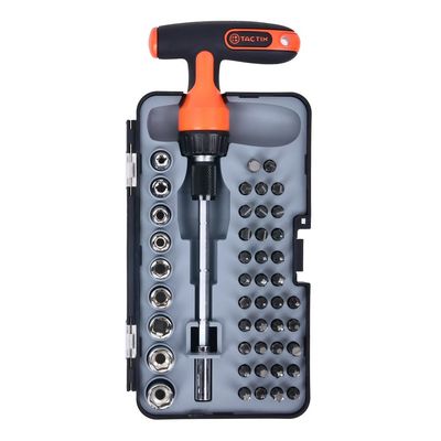Tactix 48-Piece Ratchet T-Handle Screwdriver and Socket Set, CR-V Bits & Sockets, Phillips, Slotted, Torx, Hex, Pozidriv, Drive Adaptor, Extension Bar, Precision Hand Tool Kit- 900181