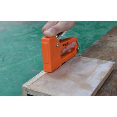 Tactix Staple Gun for Upholstery, Wood, Crafts, DIY and Professional Uses, Manual Stapler Uses 4-8mm Staples, With 100 High-Quality Staples, Orange - 218003