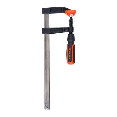 Tactix F Clamp, Steel Bar Clamp 300 x 80mm, Heavy Cast Iron Body, Non-Slip Bi-Material Handle for Woodworking, Metalworking, DIY, Back/Orange - 215417