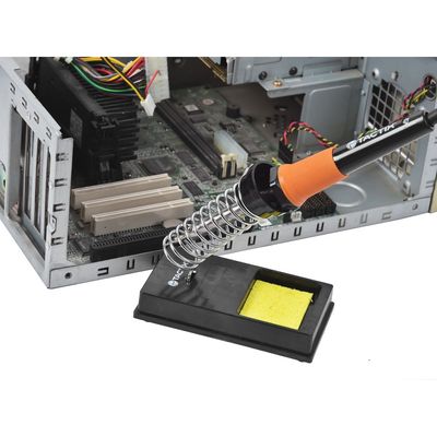Tactix Solder Iron Stand with Coil Holder and Cleaning Sponge Tray, Durable Heat-Resistant Base for Soldering Irons, Ideal for Electronics DIY and Repair Work- 406905