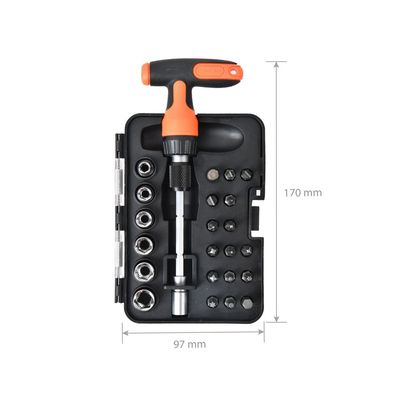 Tactix 24-Piece Mini Ratchet T-Handle Set, Compact Precision Screwdriver Sets Nut Driver Set, CR-V Bits & Sockets, for Home Improvement, Automotive and Electronics Repairs- 900184