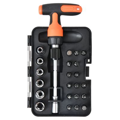 Tactix 24-Piece Mini Ratchet T-Handle Set, Compact Precision Screwdriver Sets Nut Driver Set, CR-V Bits & Sockets, for Home Improvement, Automotive and Electronics Repairs- 900184