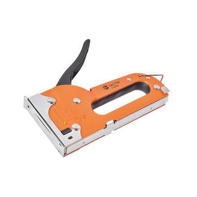 Tactix Staple Gun, Multipurpose, Heavy Duty, Compatible with 4, 6 and 8mm for Upholstery, Decoration, Carpentry, Furniture, Ergonomic Handle, Black/Orange/Silver - 218005