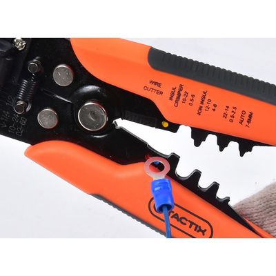 Tactix Automatic Wire Stripper, Heavy Duty Wire Stripping Tool for 1.0-3.2mm Cables, Precision Wire Cutter with Clamping Action & Length Gauge, Black/Orange- 400015
