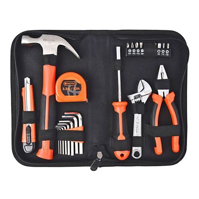 Tactix 24-Piece Hand Tool Set, Pliers, Wrench, Claw Hammer, Hex Keys, Screwdriver Bits, Snap-Off Knife & Tape Measure, Durable Household Tool Kit with Zipper Case for DIY & Repairs- 900194