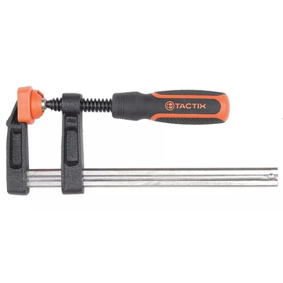 Tactix F Clamp, Steel Bar Clamp 1000 x 120mm, Heavy Cast Iron Body, Non-Slip Bi-Material Handle for Woodworking, Metalworking, DIY, Back/Orange - 215437