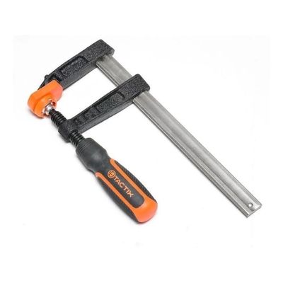 Tactix F Clamp, Steel Bar Clamp 1000 x 120mm, Heavy Cast Iron Body, Non-Slip Bi-Material Handle for Woodworking, Metalworking, DIY, Back/Orange - 215437