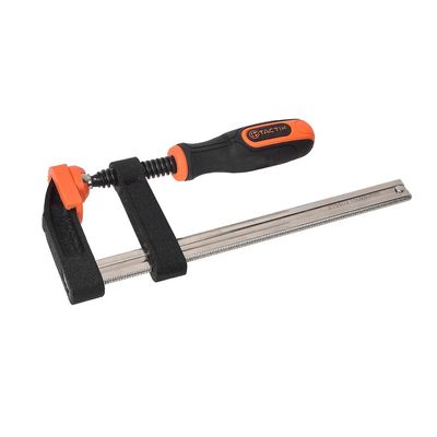 Tactix F Clamp, Steel Bar Clamp 300 x 120mm, Heavy Cast Iron Body, Non-Slip Bi-Material Handle for Woodworking, Metalworking, DIY, Back/Orange - 215427