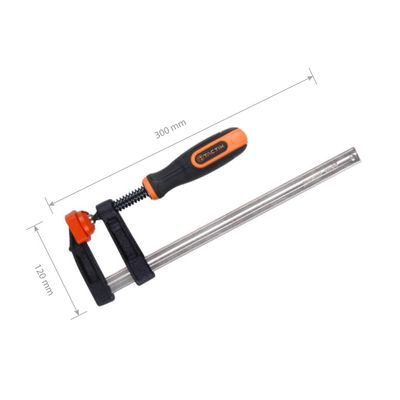 Tactix F Clamp, Steel Bar Clamp 300 x 120mm, Heavy Cast Iron Body, Non-Slip Bi-Material Handle for Woodworking, Metalworking, DIY, Back/Orange - 215427