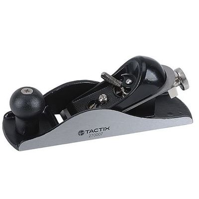 Tactix Block Plane, 180mm (7inch.) Wood Planer, Alloy Steel Blade, Die Cast Iron Body, Adjustable Cutting Depth, Hand Planer for Woodworking, Carpentry, Grey/Black - 270007