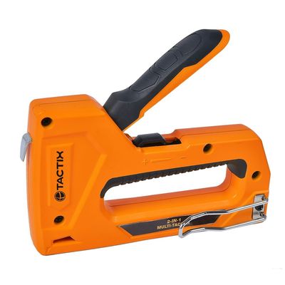 Tactix Staple Gun Heavy Duty, 2-in-1 Stapler Gun, 6-14 mm, Manual Power Adjustment, Belt Clip, Stapler Gun for Wood, Crafts, Carpentry, Decoration, Orange- 218013