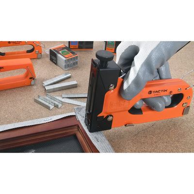 Tactix Staple Gun Heavy Duty, 2-in-1 Stapler Gun, 6-14 mm, Manual Power Adjustment, Belt Clip, Stapler Gun for Wood, Crafts, Carpentry, Decoration, Orange- 218013