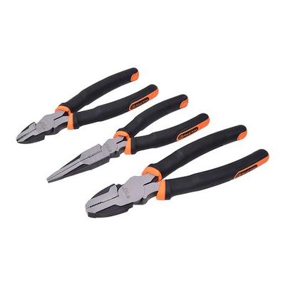 Tactix 3-Piece Pliers Set, Heavy-Duty with 7.5-Inch Linesman, 6-Inch Needle Nose Pliers and 6-Inch Diagonal Cutters for Basic Repair, Black/Orange - 204005