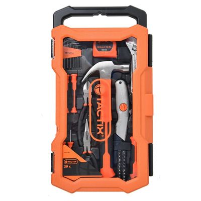 Tactix 39-Piece Household Tool Set, Claw Hammer, Tape Measure, Pliers, Adjustable Wrench, Screwdrivers, Hex Keys, Utility Knife & More, Tool Kit for Home Repair & Maintenance- 900196