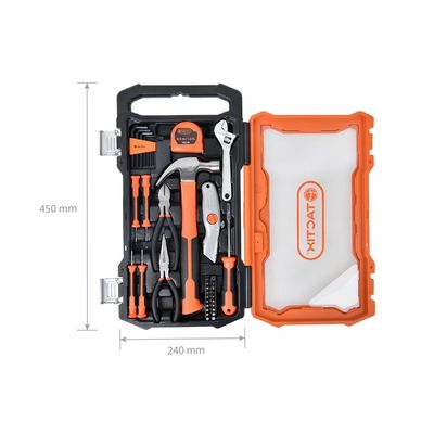 Tactix 39-Piece Household Tool Set, Claw Hammer, Tape Measure, Pliers, Adjustable Wrench, Screwdrivers, Hex Keys, Utility Knife & More, Tool Kit for Home Repair & Maintenance- 900196