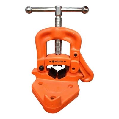 Tactix Hinged Pipe Vise, Pipe Vice Bench Clamp, Heavy Duty Pipe Vise for Fixing Pipes, Foldable Pipe Holding Tool for Plumbing & Workshop, Hardened Jaws, Fits 4 Inch (110mm) Pipes, Orange -342004