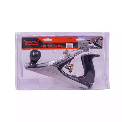 Tactix Block Plane, 250mm (10inch) Wood Planer, 51mm (2 inch) Alloy Steel Blade, Die Cast Iron Body, Hand Planer for Woodworking, Carpentry, Grey/Black - 270009