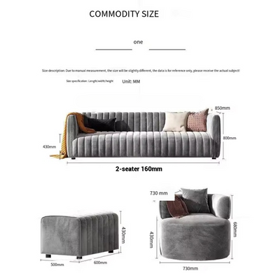 Elegant 2-Seater Gray Sofa with Single Chair and Ottoman Set.