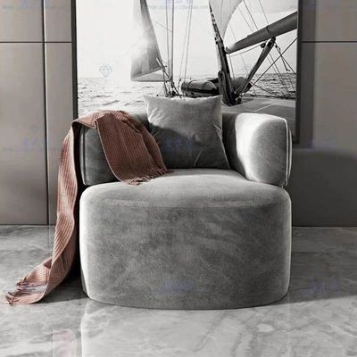 Elegant 4-Seater Gray Sofa with Single Chair and Ottoman Set.