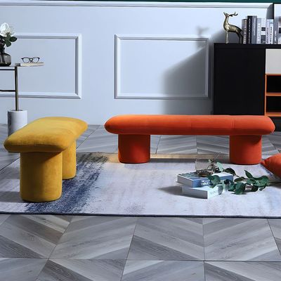 Modern Velvet Sculptural Bench Compact Accent Seat for Bedroom, Living Room  80cm*34cm*42cm Yellow