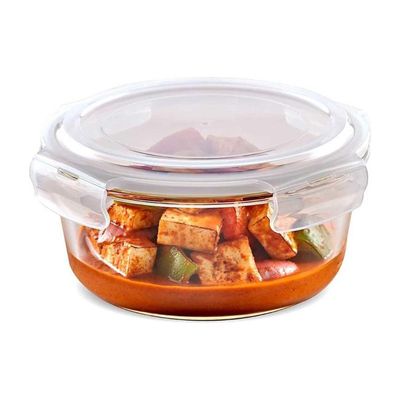 MG Borosil Klip-N-Store Round Glass Storage Container, Airtight & Leak-Proof, Microwave/Oven/Freezer Safe 400ml