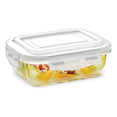 MG Klip-N-Store Rectangular Glass Container, Airtight & Leak-Proof, Microwave/Oven/Freezer Safe, 640ml