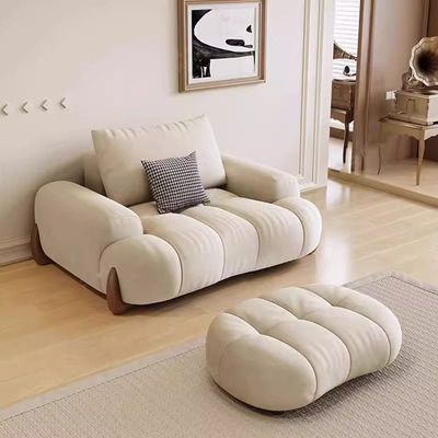 ERICA Living Room 1- Seater Puffy Sofa with Ottoman - Off White