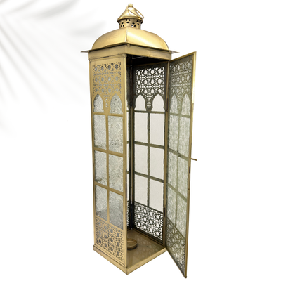 Ramadan Lantern for floor Big 60 cm H – Golden Metal & Clear Glass Arabic Lanterns, Eid Decor, Floor Lanterns for Home, Garden & Outdoor Decorations Moroccan Home Decor.