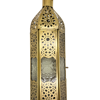 Wall Hanging Lantern – Arabic Gold Metal Candle Holder for Home Decor | Ramadan, Eid & Diwali Fanoos | Moroccan Style Lanterns for Wall & Outdoor – Vintage Metal & Glass Candle Sconce