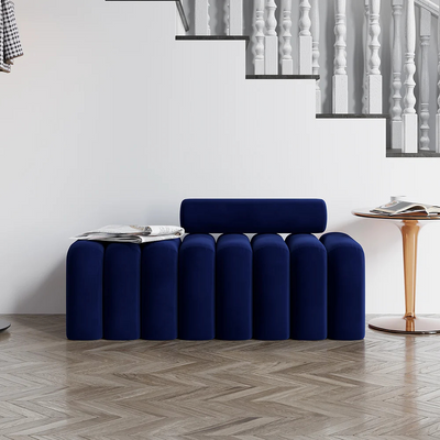 Veylo Modern Line Design Entryway Bench with Round Back Pillow (Blue) L120xW50xH38 - 3 Year Warranty