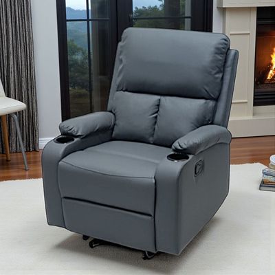 SBF Single Seater PU Leather Manual Recliner with Cup Holders - Modern Design, Ultimate Comfort, One-Seat Relaxing Chair, Ideal Living Room Furniture For Home Relaxation Experience, Grey